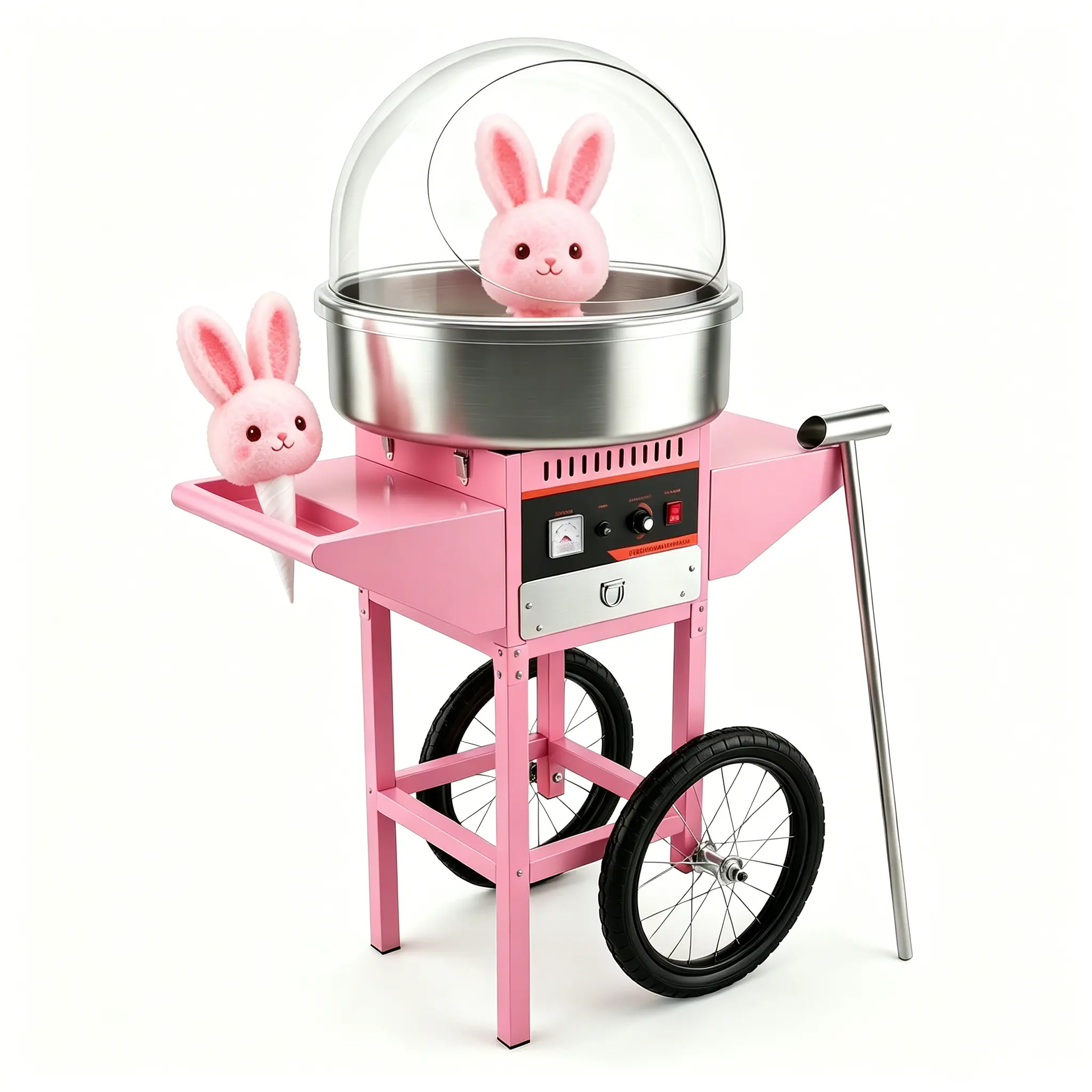 Cotton Candy Machine with Cart, Commercial & Home‑Use Candy Floss Maker for Kids, Comes with Sugar Scoop, Easy and Safe to Operate, Makes Fluffy Delicious Cotton Candy in Minutes; Perfect for Birthdays, Family Use, Party Gatherings and Christmas Gifts