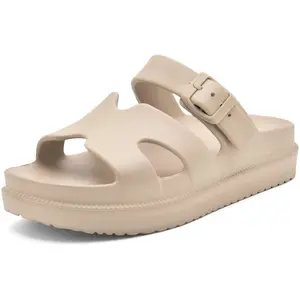 Cubufly Women's Platform Sandals with Arch Support Summer Beach Slides Adjustable Buckle Comfort Lightweight Chunky Cushion Slip On H-Strap Sandal Walking Shoes