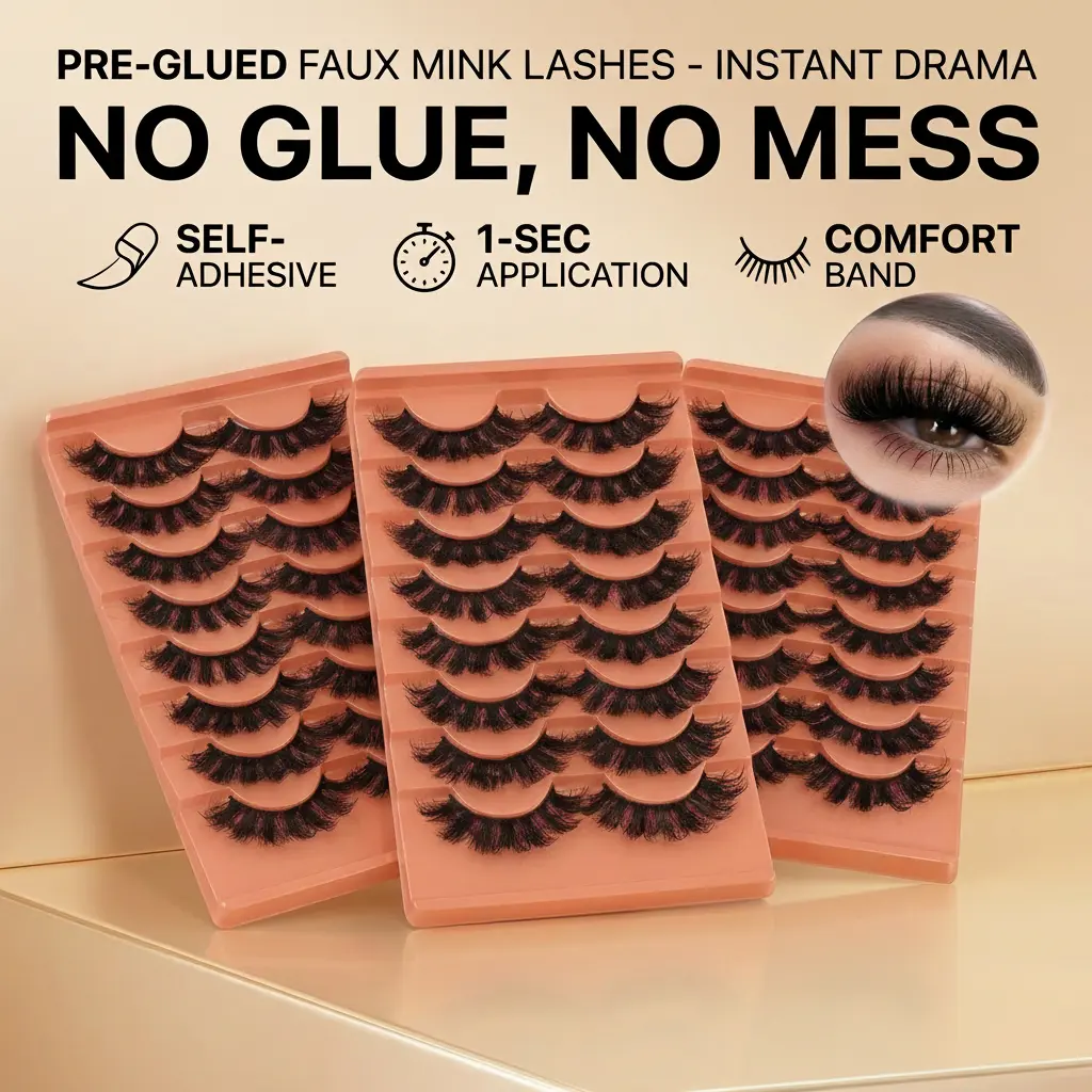 Glueless D Curl Lashes, 21-Pair Self-Adhesive False Eyelash Set, 13-15mm Fluffy Cat Eye Style with Lightweight Edges, Glueless Lashes, Eyelash Clusters, Fluffy Lashes