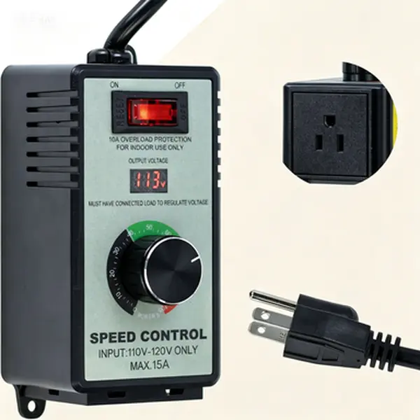 Variable Speed Motor Controller 120V 15A Max, LED Voltage Display & Power Regulator, Ceiling Fan Speed Control, Blower Adjuster, Hydroponics Inline Duct Fan Regulator, Exhaust Fan Speed Controller