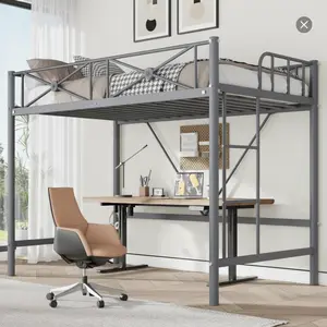 SA-Garvee Twin Size Loft Bed, Industrial Heavy Duty Metal Loft Bed Frame with Ladder and Guardrail for Kids Adults, Small Space Saving Design for Bedroom Dorm, Grey