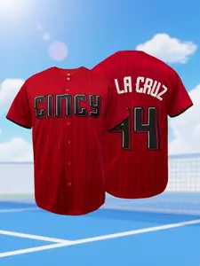 Men's Red Pinstripe Baseball Sports Style Jersey CINCY #44 Embroidered Retro Short Sleeve Button Down Casual Sports Shirts for Men Women Breathable Sports Top