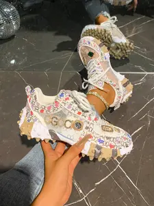 Vintage Full Print Thick Sole Casual Shoes, Trendy Non-Slip Sportswear, Unique Style Comfortable Sneakers for Daily Wear