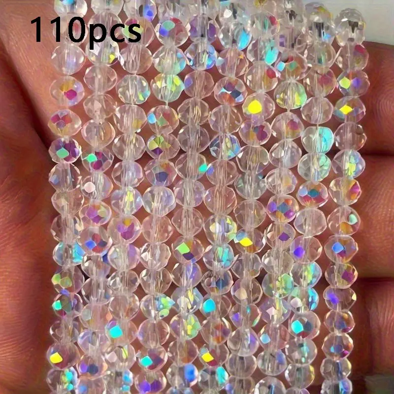 Rainbow-colored shiny glass flat beads - Round beads Multi-sided cut DIY necklaces, bracelets, earrings beads - Durable handmade craft materials, with color-changing effect, necklace beads, Beading Making