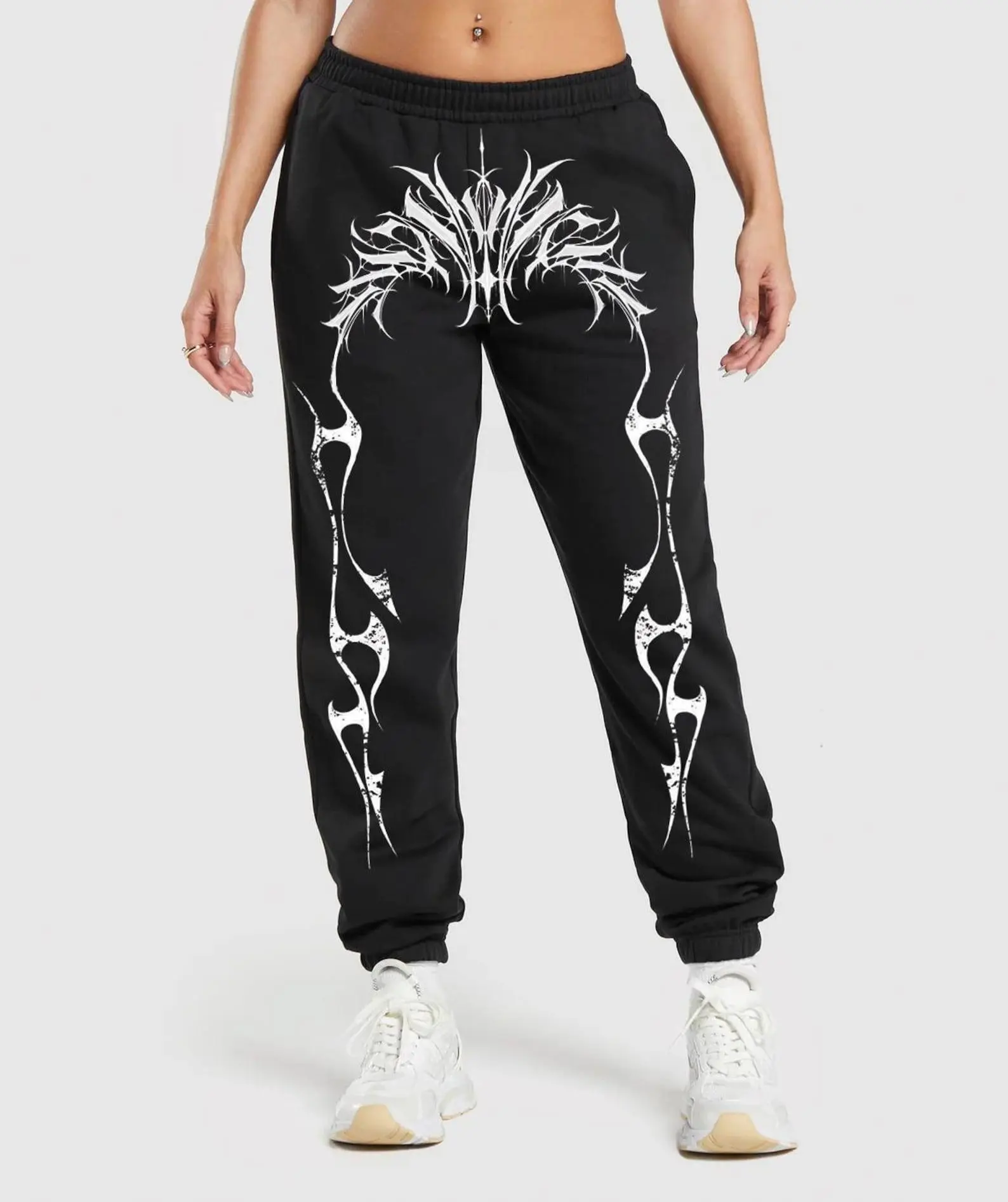 Tribal Flame Unisex Jogger Pants, Gothic Tattoo Sweatpants, Vintage Flame Print Streetwear, Graphic Joggers, Retro Punk Y2K Aesthetic Outfit