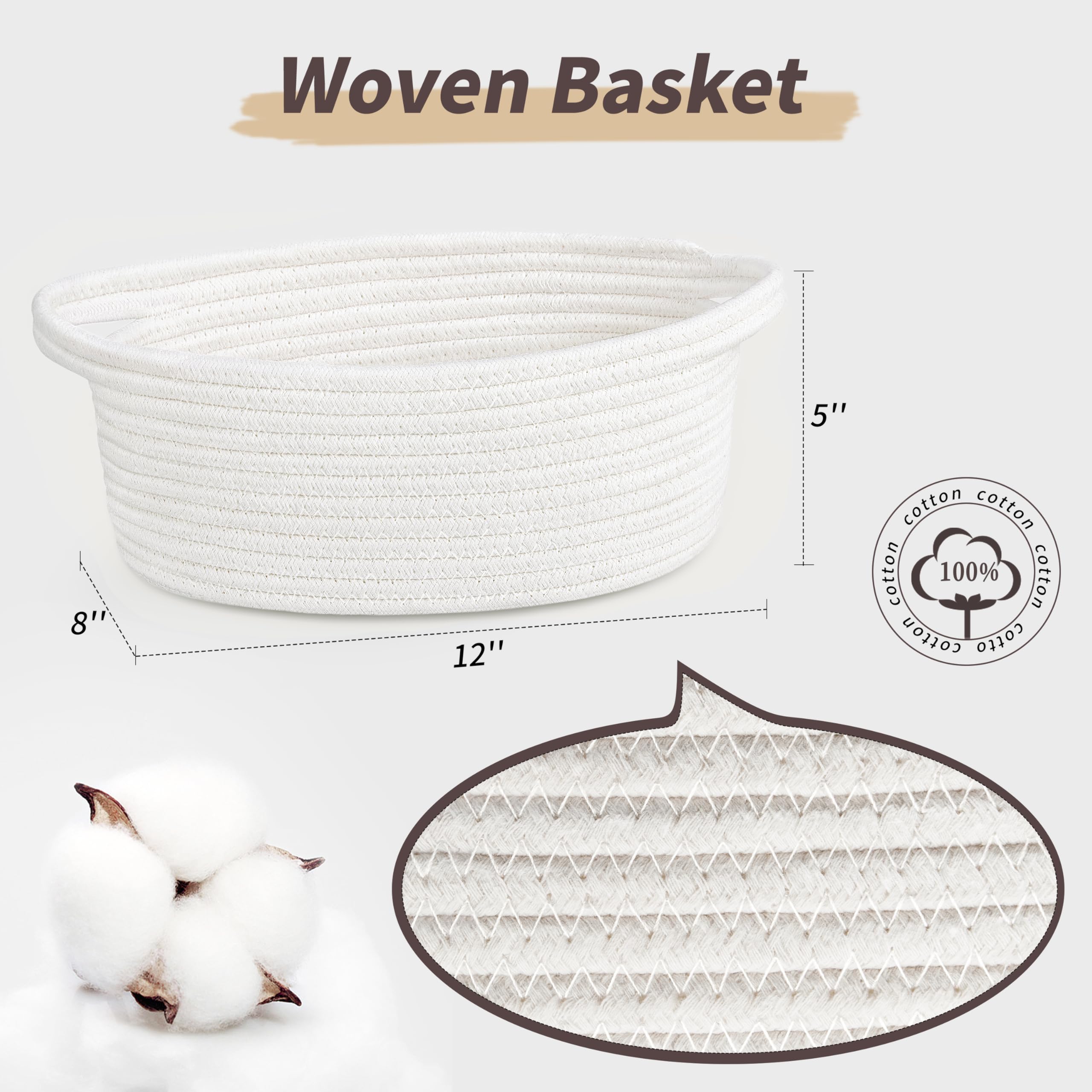 Small Woven Easter Basket with Gift Bags and Ribbons,Durable Burr Baskets for Gifts,Empty Small Rope Basket for Storage 12"X 8" X 5" Baby Toy Baskets with Handles, White