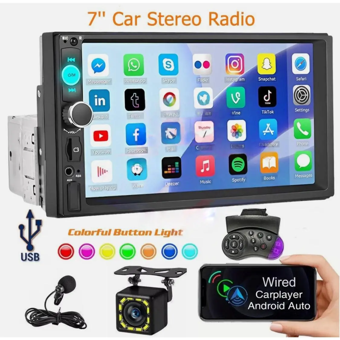 Single 1Din 7" Touch Screen Stereo Bluetooth Radio Car Apple/Android Carplay GPS