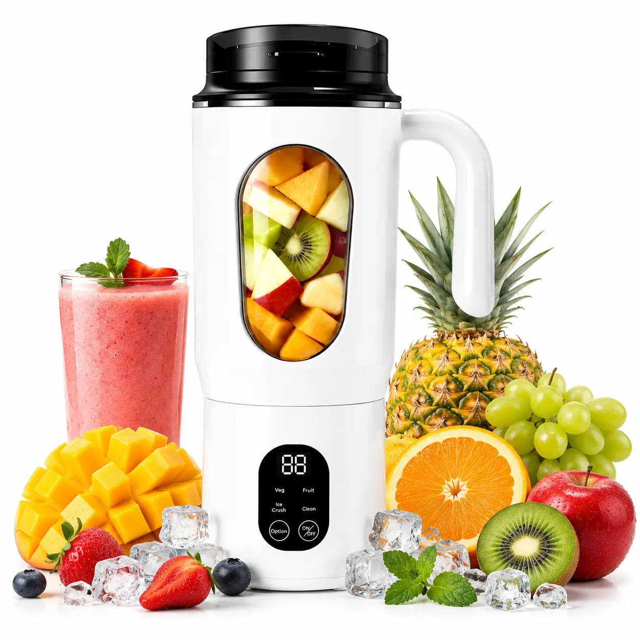Portable Blender for Shakes and Smoothies, 20oz Personal Blender with Detachable To-Go Cup & Carry Handle, USB-C Rechargeable Mini Juicer, Auto-Shutoff, BPA Free, White