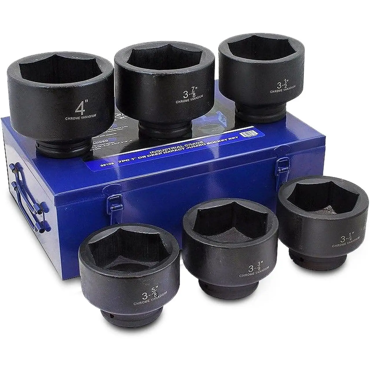 Stark USA 1" Drive Socket Wrenches Set - 6pc High-Quality SAE Impact Sockets (3-4in Range: 3-1/4,3-3/8,3-1/2,3-5/8,3-7/8,4in), Grip Flat Sides, High Torque, Laser Size ID, Black Phosphate Coating, Case for Heavy Machinery Trucks Work Mechanic Tools