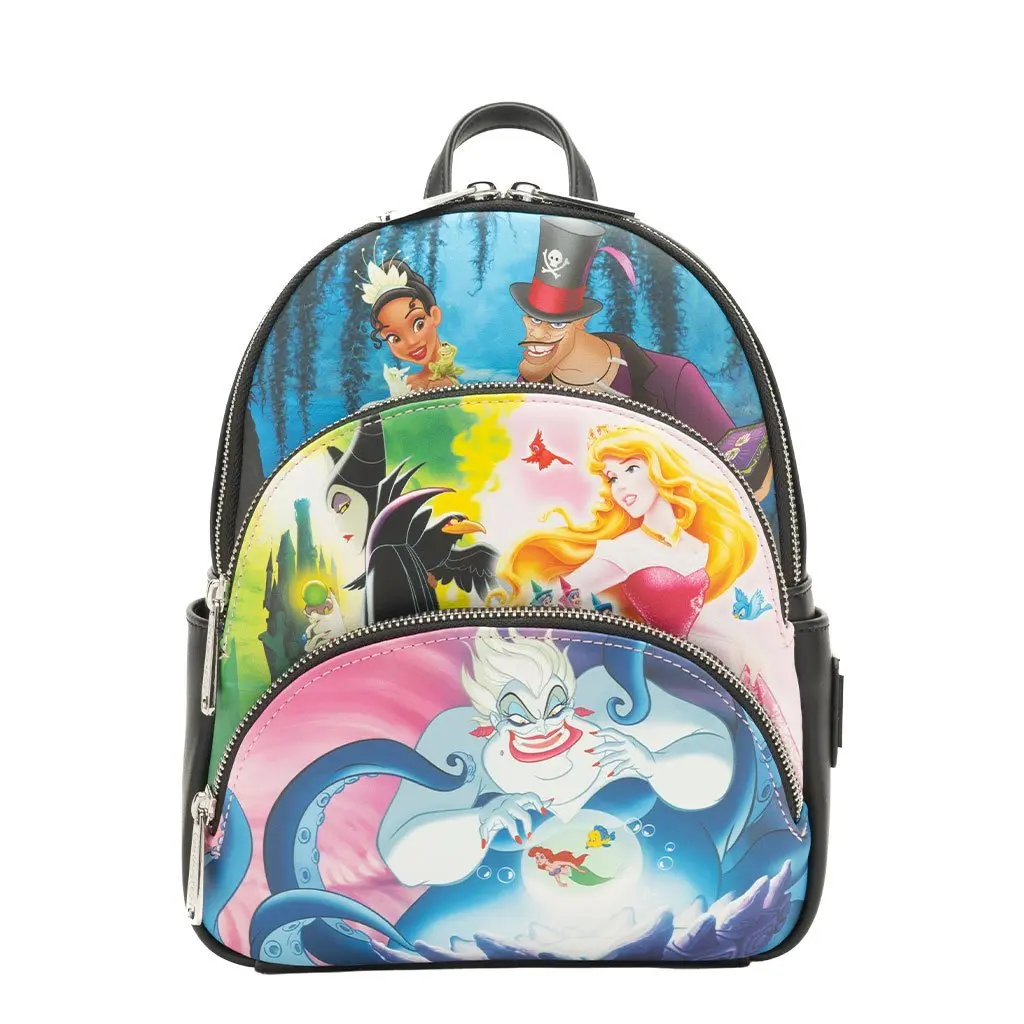 Loungefly Enchanting Disney Princess vs Villains Graphic Print Small Backpack for Adults, Faux Leather Collectible with Triple Pockets - 707 Street Exclusive, Collectibles