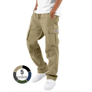 Men's Casual Loose-Fit Cargo Pants, Multi-Color Fashion Pocket Design, Spring & Fall Workwear, Comfortable Straight Leg Long Trousers