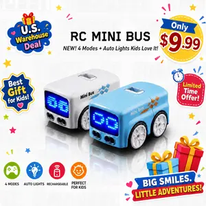 RC Controlled Mini Bus Toy - Wireless Controller Smart Toy Car with LED Faces, 4 Play Modes RC Vehicle for Toddlers, Rc Car, Wireless Controller Cars