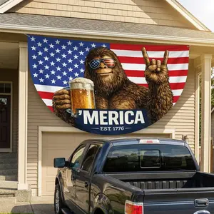 Bigfoot ’MERICA EST 1776 Flag – Funny semicircular American Flag, Man Cave Garage Bar Decor, Outdoor USA Flag, Patriotic 250 Years of Freedom Flag, American Bunting Decor, July 4th Porch Garden Flags Gift