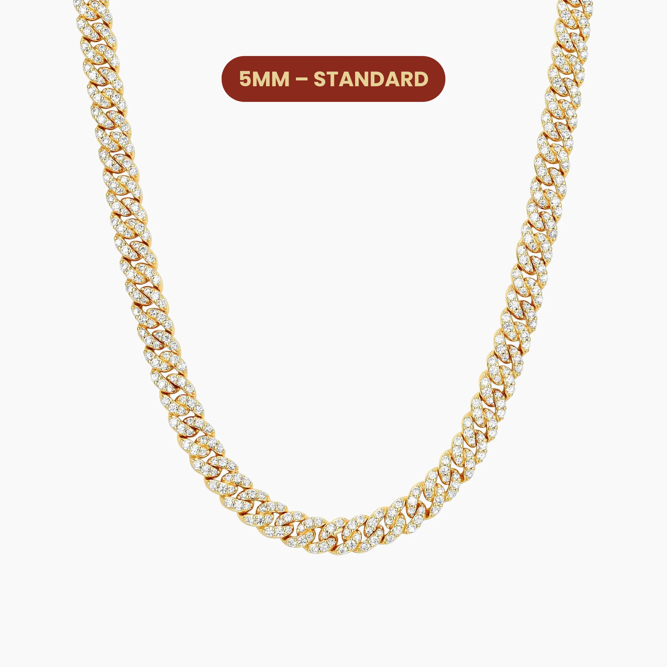 JAXXON Youth Iced Out Cuban Link Chain 5mm - Gold - Diamond Simulants - Box Clasp