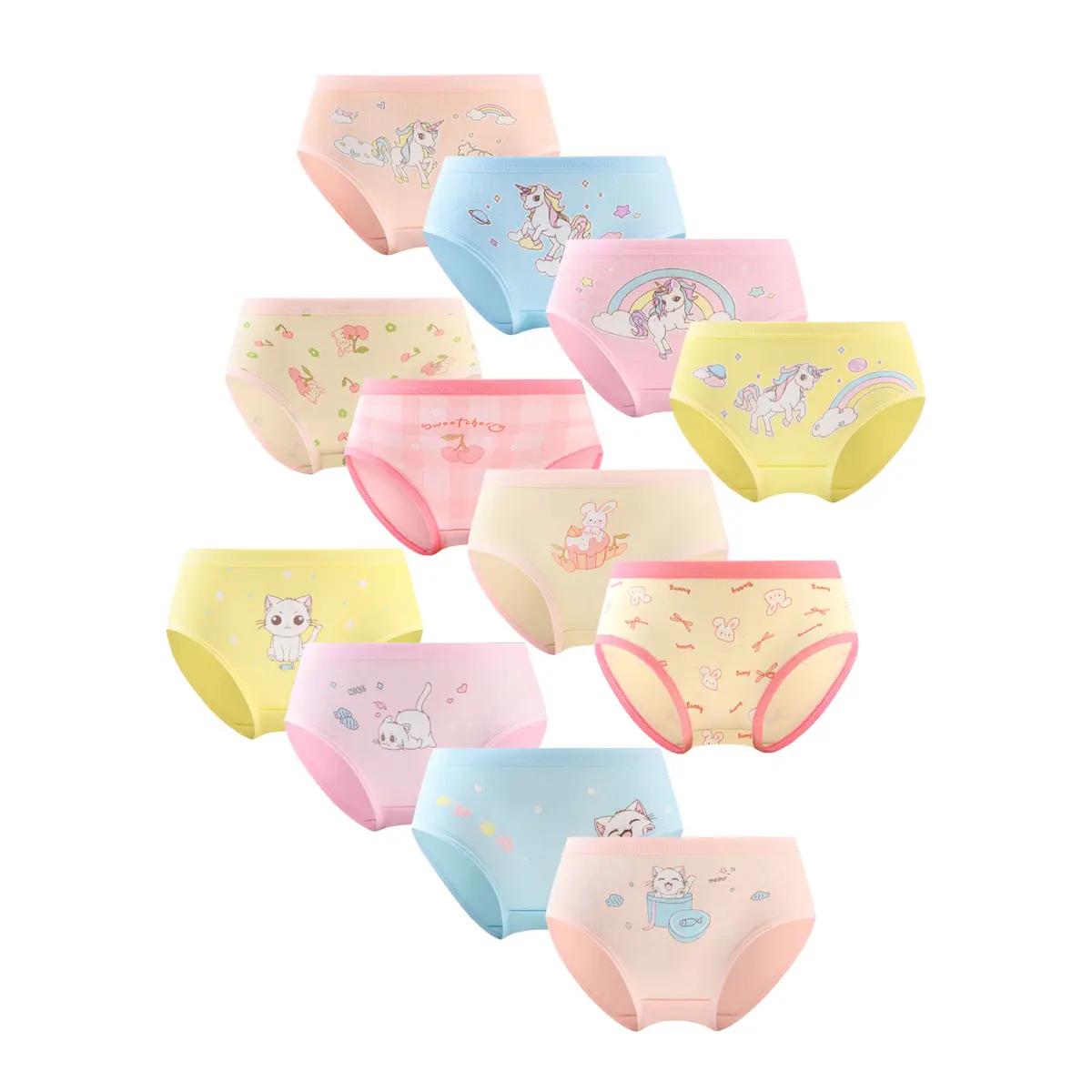 Girls' Colorful Cotton-Rich Briefs, 12-Pack for Toddlers with Cartoon Prints, Breathable & Flexible Spandex Blend, Colorful Briefs, Cotton-Rich Fabric Feels Breathable, Cotton Toddler Underwear