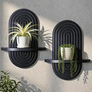 Set of 2 Boho Arched Floating Shelves 15.7"x 7.8"3D Wooden Shelf for Living Room Bedroom Nursery Mid Century Wall(Black, 11.7 * 15.7)