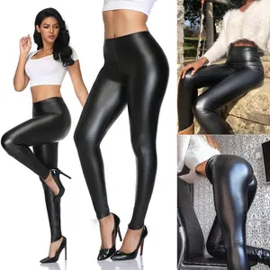 Women High Waisted Tummy Control Faux Leather Pants Street Leggings Fashion Stretchy PU Leather Pants, Casual Comfy Trousers For Yoga Gym, Fall Outfits Womenswear Bottom Comfort Basic