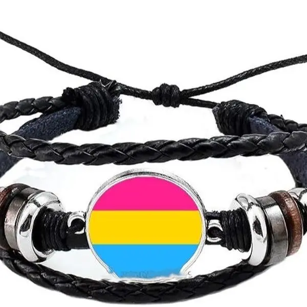 Pansexual Pride Flag Glass Dome Bangle - Round Charm Costume Jewelry, LGBT Pride Gift, Rainbow Design Accessory, N187