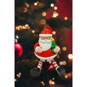Christmas Ornament - Glossy Gingerbread Santa with Dangling Legs and Bell. Wizardi Festive Decoration F07-N2-15-SBB004A