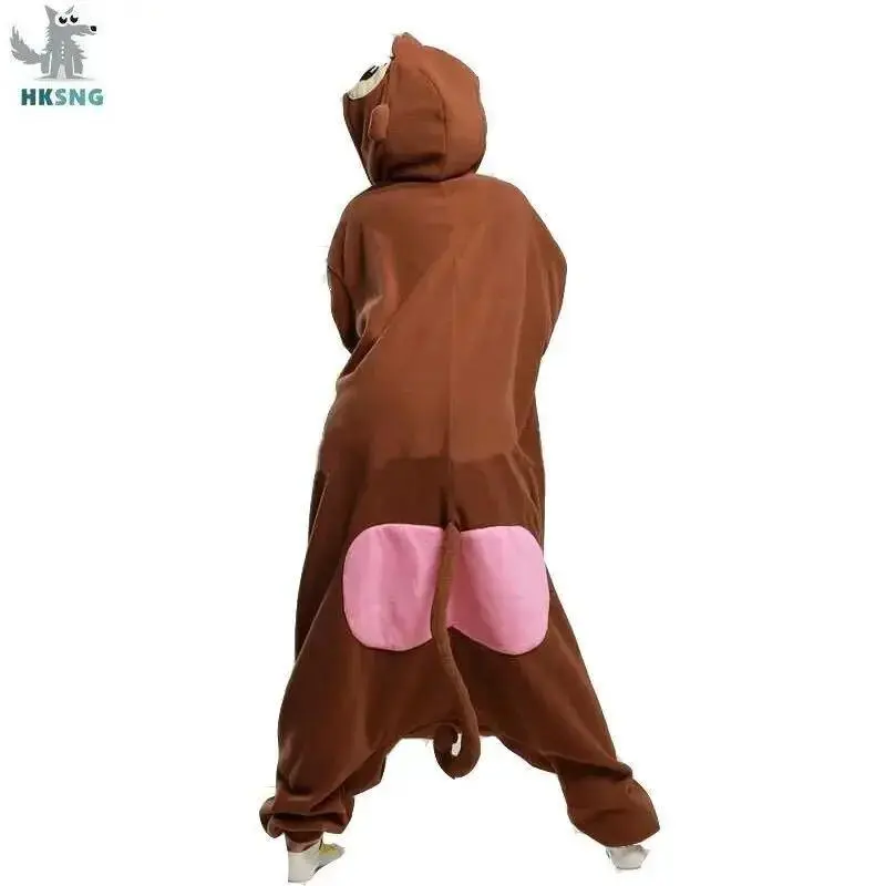 Unisex Animal Adult Monkey Papio Onesie Kigurumi Pajamas Fleece Cartoon Halloween Family Party Halloween Outfit