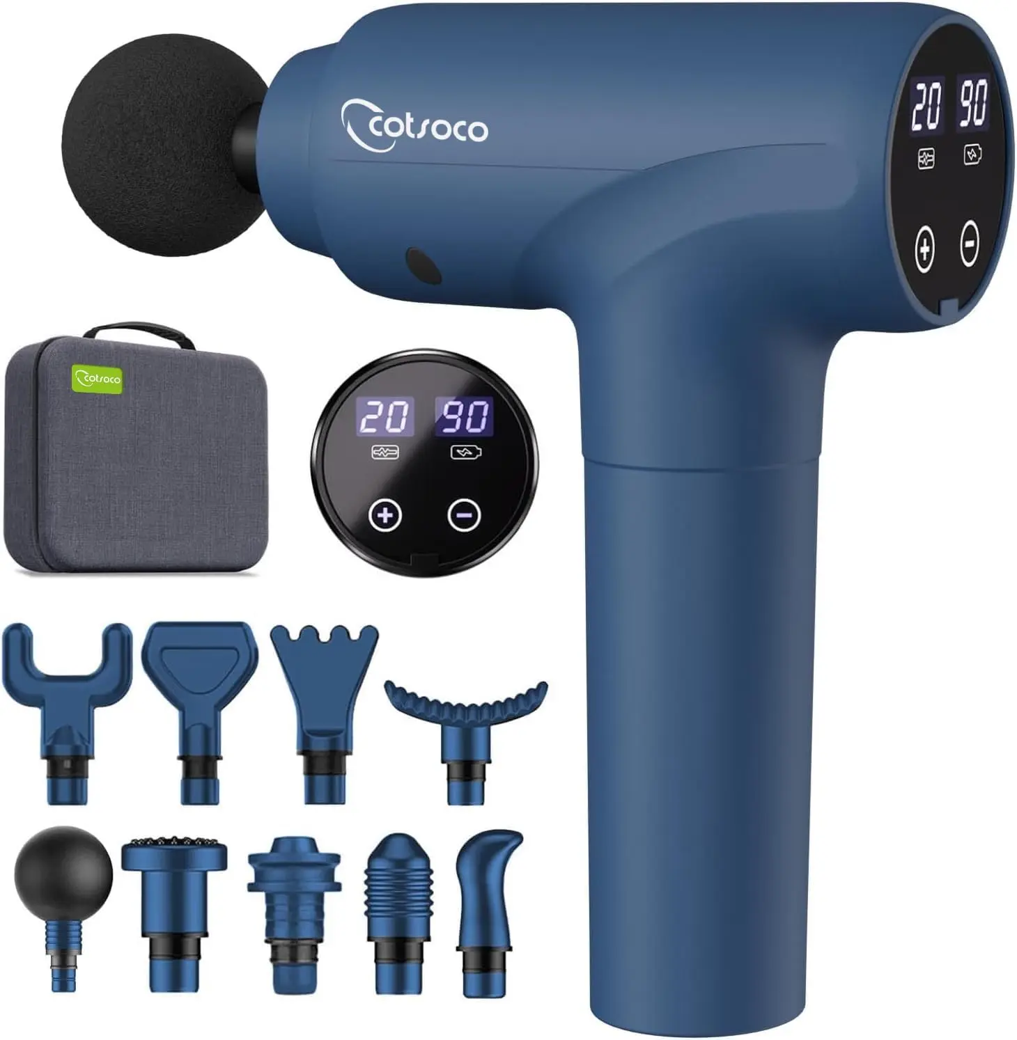 cotsoco Massage Gun Deep Tissue, Fathers Day Dad Gifts, Muscle Massage Gun with 9 Attachment Heads 20 Speeds & Silent Brushless Motor for Pain Relief, Handheld Percussion Back Massager Gun