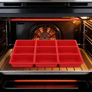Mini Bread Tray, 9-Cavity Silicone Baking Mold, Silicone Muffin Pan, Ideal for Mini Bread Cakes, Meatballs, Cornbread, Brownies, Muffins, Rectangular Soap, Silicone Loaf Molds