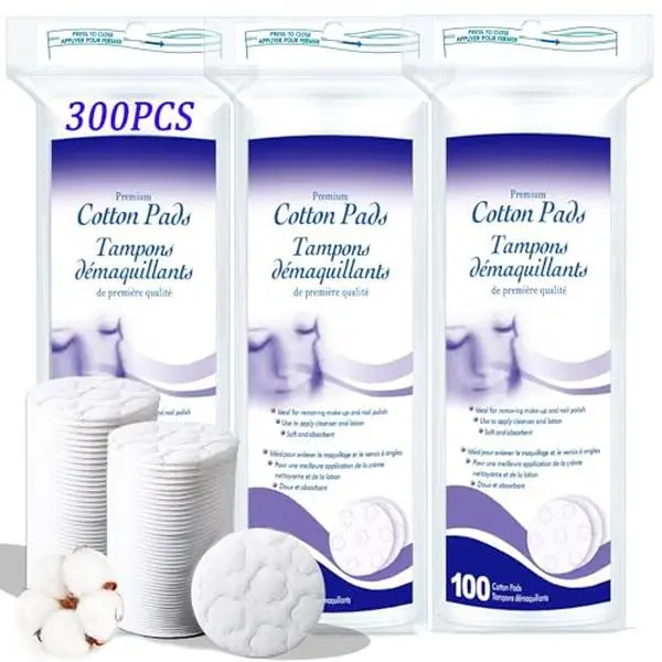 Round Cotton Pads for Face, 300 Count Cotton Rounds | Premium Cotton Rounds, Lint-Free Makeup Remover Pads, Suitable for & Eye & Facial Pads Cleansing Cotton