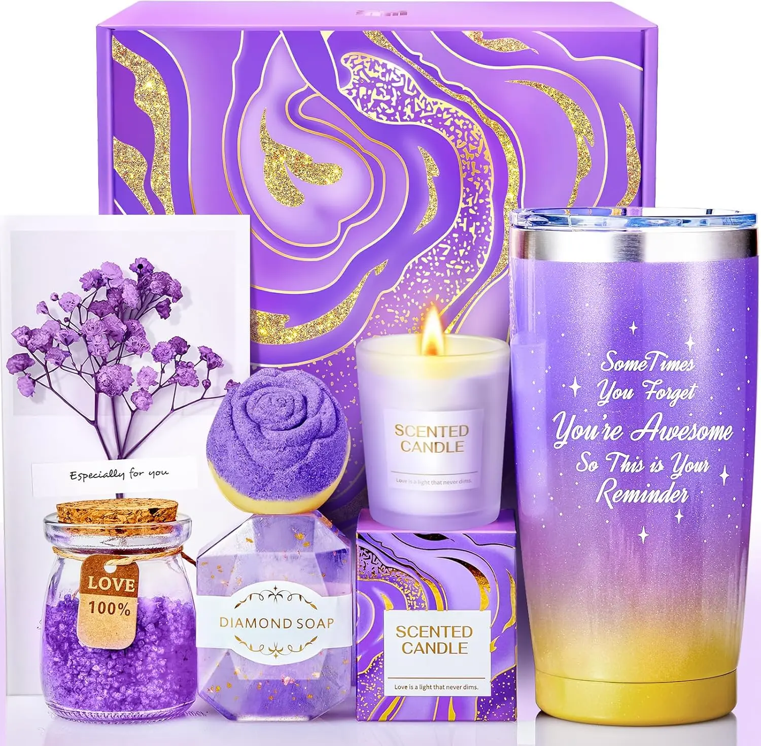 New Deal - Luxurious Birthday Gifts for Women Mom Wife Girlfriend Sister Bestie Valentines Day Self Care Spa Gift Basket with Heart Shape Design and Gold Lines Perfect for Anniversary Teacher Employee Appreciation
