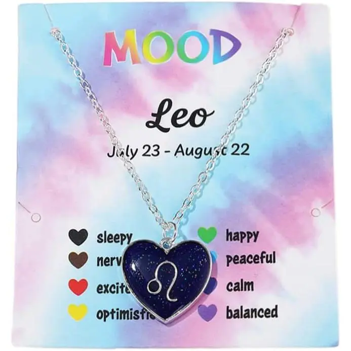 Women's Temperature Sensing Color Changing 12 Constellation Zodiac Pendant Necklace, Astrology Horoscope Jewelry Accessory with Message Card for Birthday Gifts