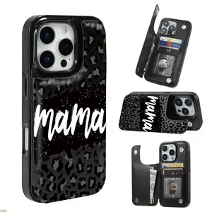 Leopard Mama Pattern Functional Wallet Phone Case, Christmas Style with Card Slot for Bank Transit Card Storage, Protective Cover for iPhone XS 11 12 13 14 15 16 17 Air Pro Plus Max Samsung S22 S23 S24 S26