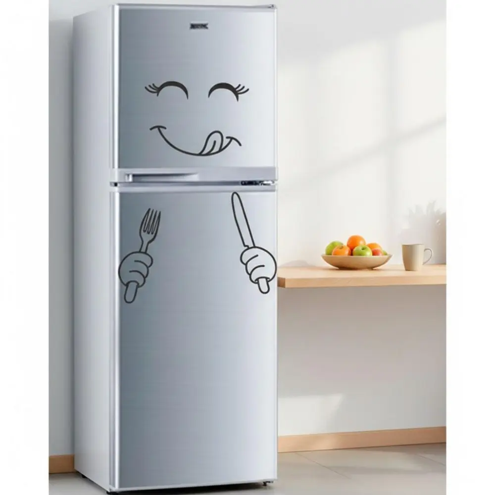 DIY Removable Refrigerator Stickers Set, Waterproof Kitchen Wall Decals, 4 Creative Cartoon Emoji Stickers, Fun Home Wall Decals, Peel and Stick Moisture-Proof Wall Art, Decorative Wall Sticker