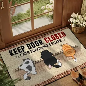 1 Piece of Retro Cute Cat Pay Attention To The Interesting Pattern of Closing The Door Door Mat Creative Home Decorative Rug Door Decoration Front Door Welcome Mat Living Room Bedroom Animal Printed Rug Carpet