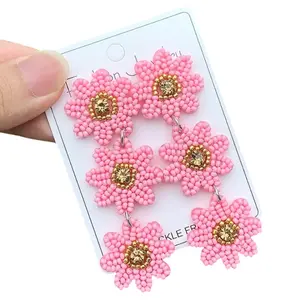 Pink Flower Beaded Earrings
