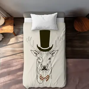 Begin Home Decor C1DCTXLW2HJ9AK Aristocrat Roe Deer Brown Office Twin Size Extra Long Duvet Cover - Home Decor