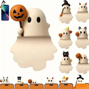 3D 6 Ghostees Mysterious Phone Companions Cute Halloween Themed Faux Leather Phone Decorations Peel and Stick Surprise Mini Figures with Ghosts Pumpkins and Bats Fun Desktop Accessories for All Phones Halloween Decorations Prank Design  Summervibes