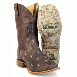 Men's Tin Haul Banking Bucks Boots with Money Sole Handcrafted Square Toe Brown
