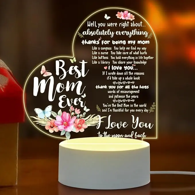Engraved LED Night Lamp - Decorative Atmosphere Lamp, LED Lights, Room Decor, Ideal Mother’s Day Gift from Daughters to Moms, Atmosphere Light