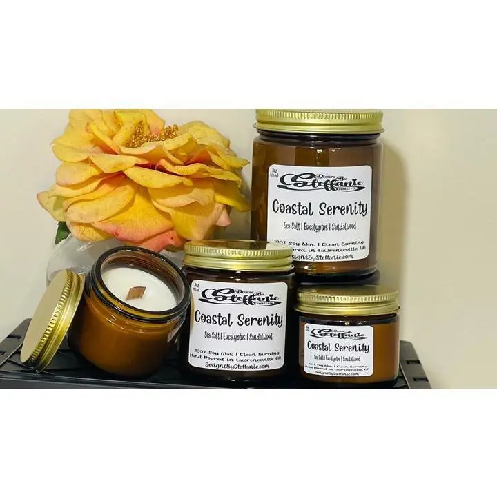 Coastal Serenity Crackling Wooden Wick Candle (Amber Glass Jar)