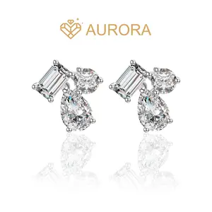 【#227 Trielle】Moissanite earrings with 925 Sterling Silver Jewelry Synthetic Moissanite