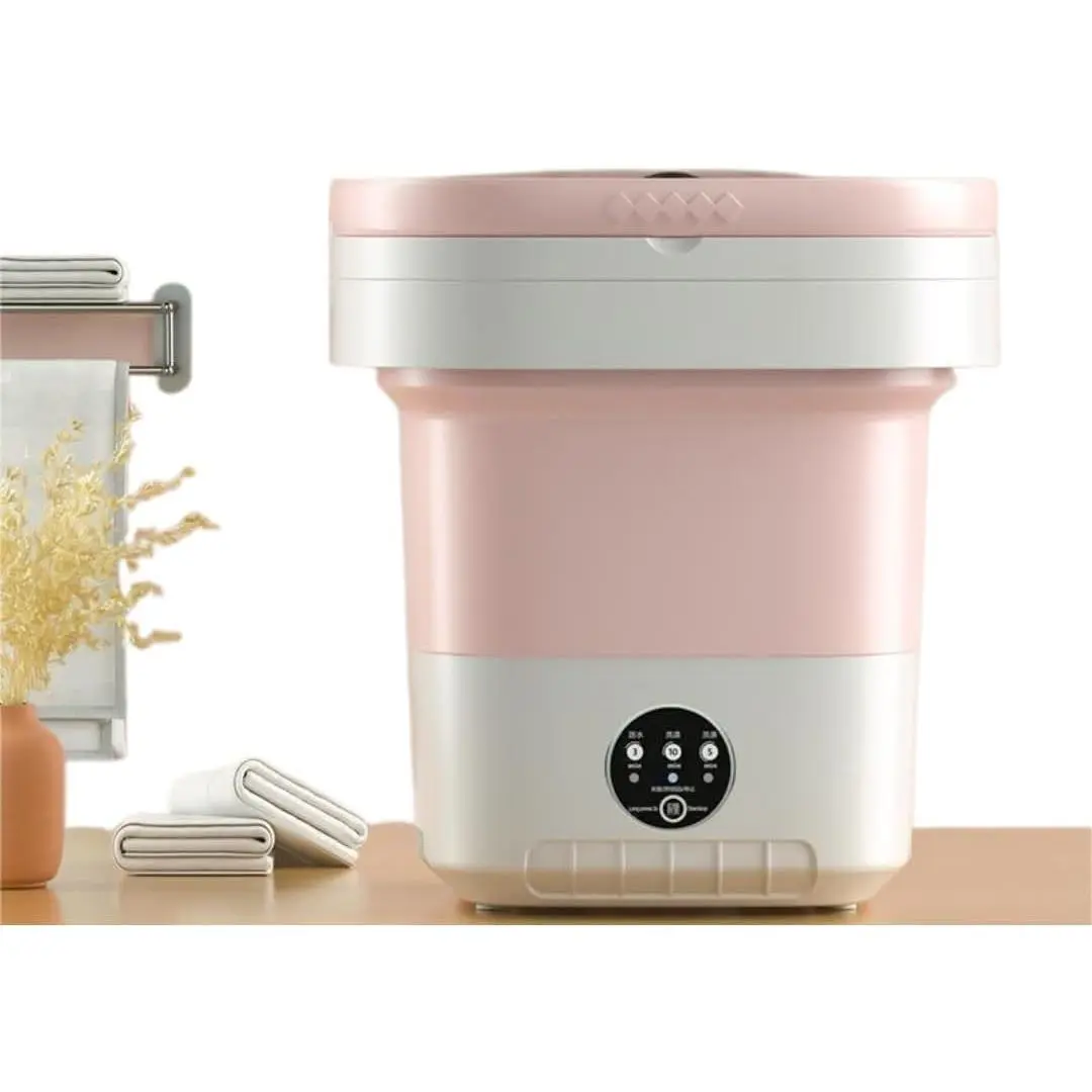 11L Foldable Portable Washing Machine - Compact Mini Washer with 3 Timer Modes, 12x13 in Slim Design, Gentle Cleaning, Low Power Consumption - for Travel, Dorm Use (Pink)