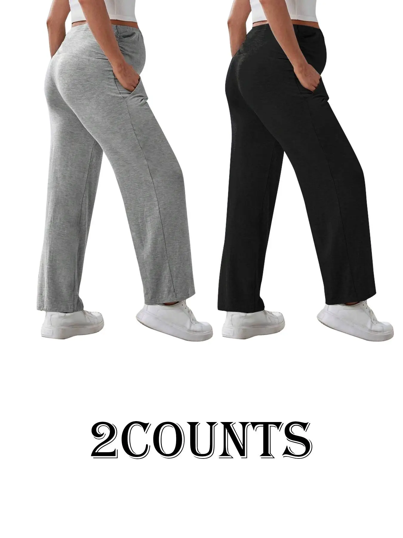 Women's Solid Ruched High Waist Maternity Pants, Lady Casual Comfy Pocket Trousers for Daily Wear, Maternity Bottoms for Summer