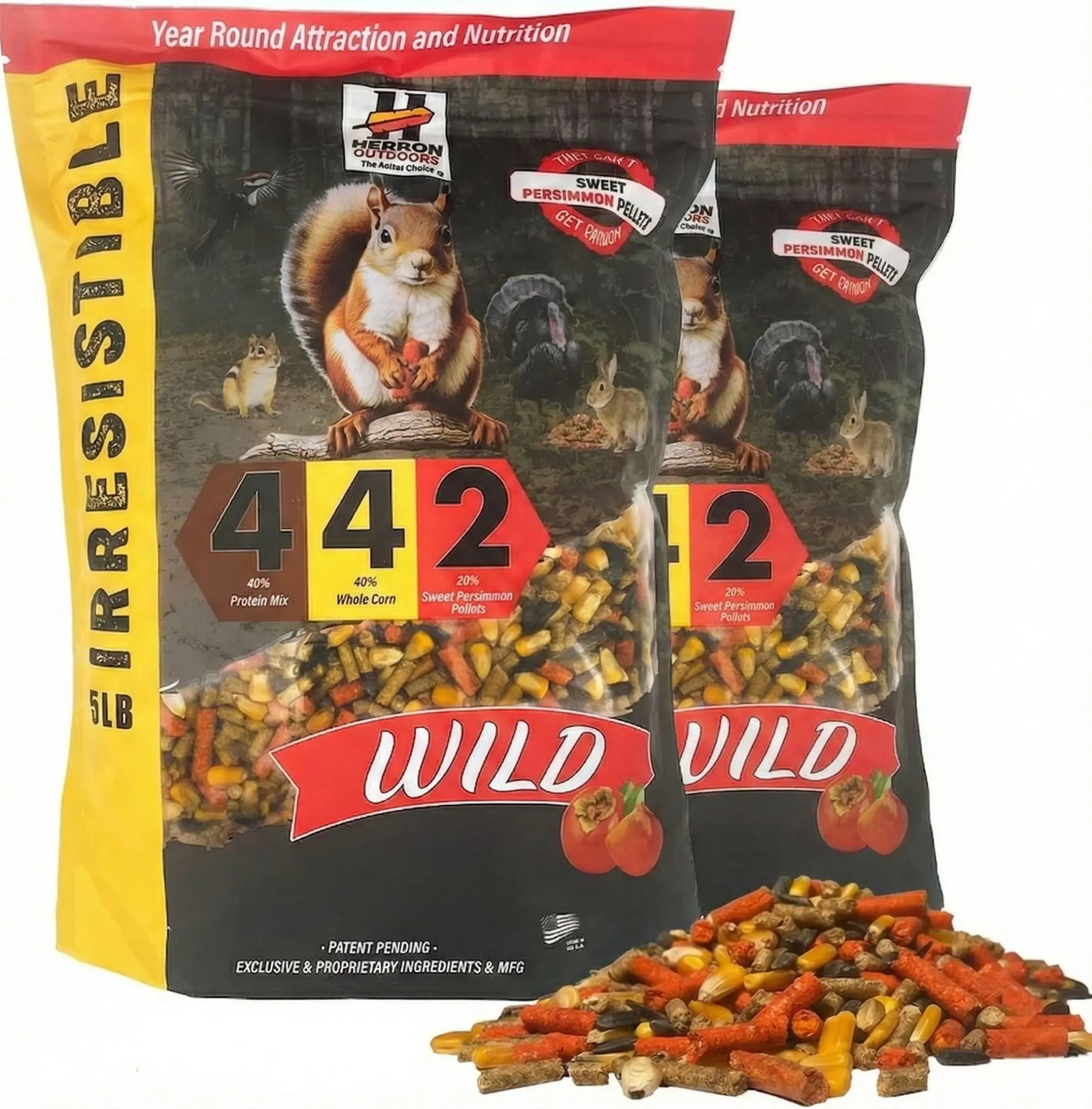 Herron Outdoors Inc Wild 4-4-2 2-Pack Premium Seed Blend Bird Food - Persimmon, Black Oil Sunflower Seeds, Whole Corn - Year-Round Wildlife Feed for Birds, Squirrels, Sweet Persimmon Pellets