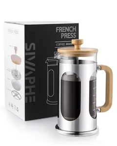 Sivaphe Wooden French Press Coffee Maker 1000ml,Plastic-Free Cafetiere Coffee Plunger 34oz, Borosilicate Glass with Bamboo Handle Lid,8 Cups/1L