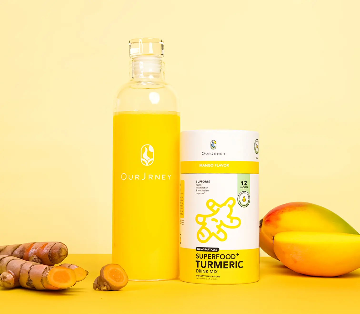 Superfood Nano Turmeric Curcumin Drink Mix for Immunity Boost, Joint Support, Anti-Inflammation & Recovery, Mango Flavor Dietary Supplement