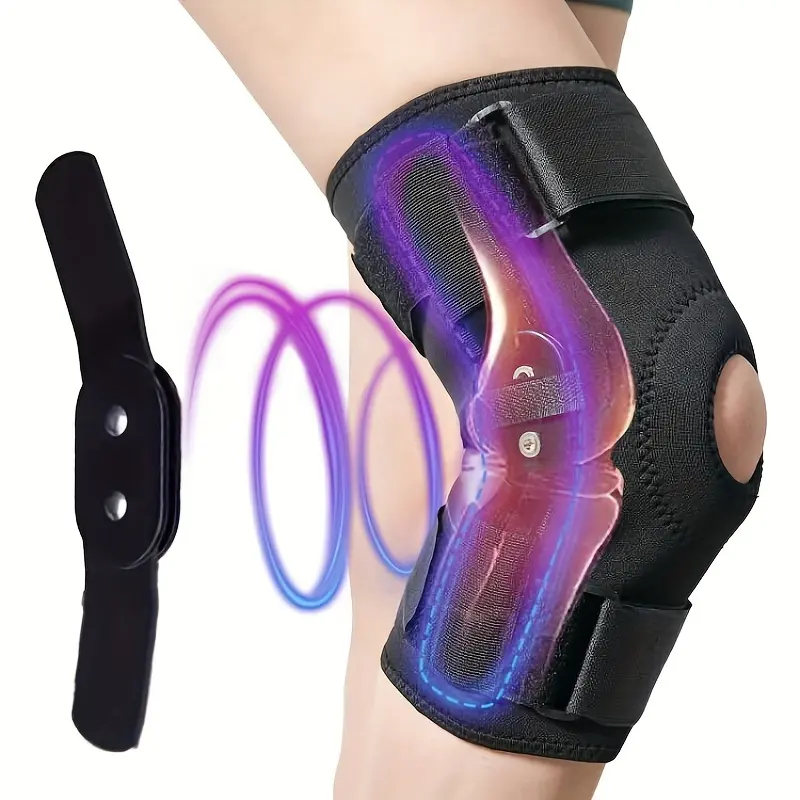 [Adjustable Knee Brace] 1pc Plus Size Adjustable Knee Brace |   Hinged Open Patella Support with Side Stabilizers, Breathable Black Running Knee Pads for Sports & Casual Wear, Comfortable Fit, Secure Fit Design