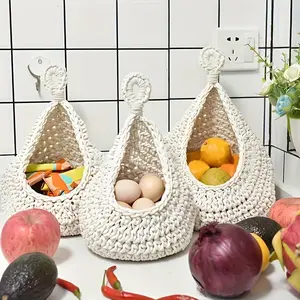 Hanging Wall Vegetable Fruit Basket, 3 Counts/set Boho Style Handwoven Hangable Wall Mounted Fruit Veggie Storage Basket, Home Organizer for Kitchen Living Room