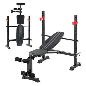 Foldable Adjustable Weight Bench with Squat Rack 650LBS Capacity Multi-Position Home Gym Bench Press Station for Incline Decline and Leg Curl Exercises
