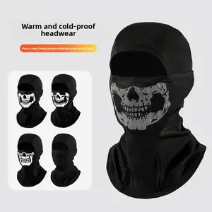 Halloween Skull Hood Winter Riding Warm Hood Fleece Cold Windproof  Face Protection  Balaclava with Fleece-Lined Interior Reflective Patterns and High-Elastic Fabric Full Face   with UV Protection filter polyester fiber outdoor headwear ski