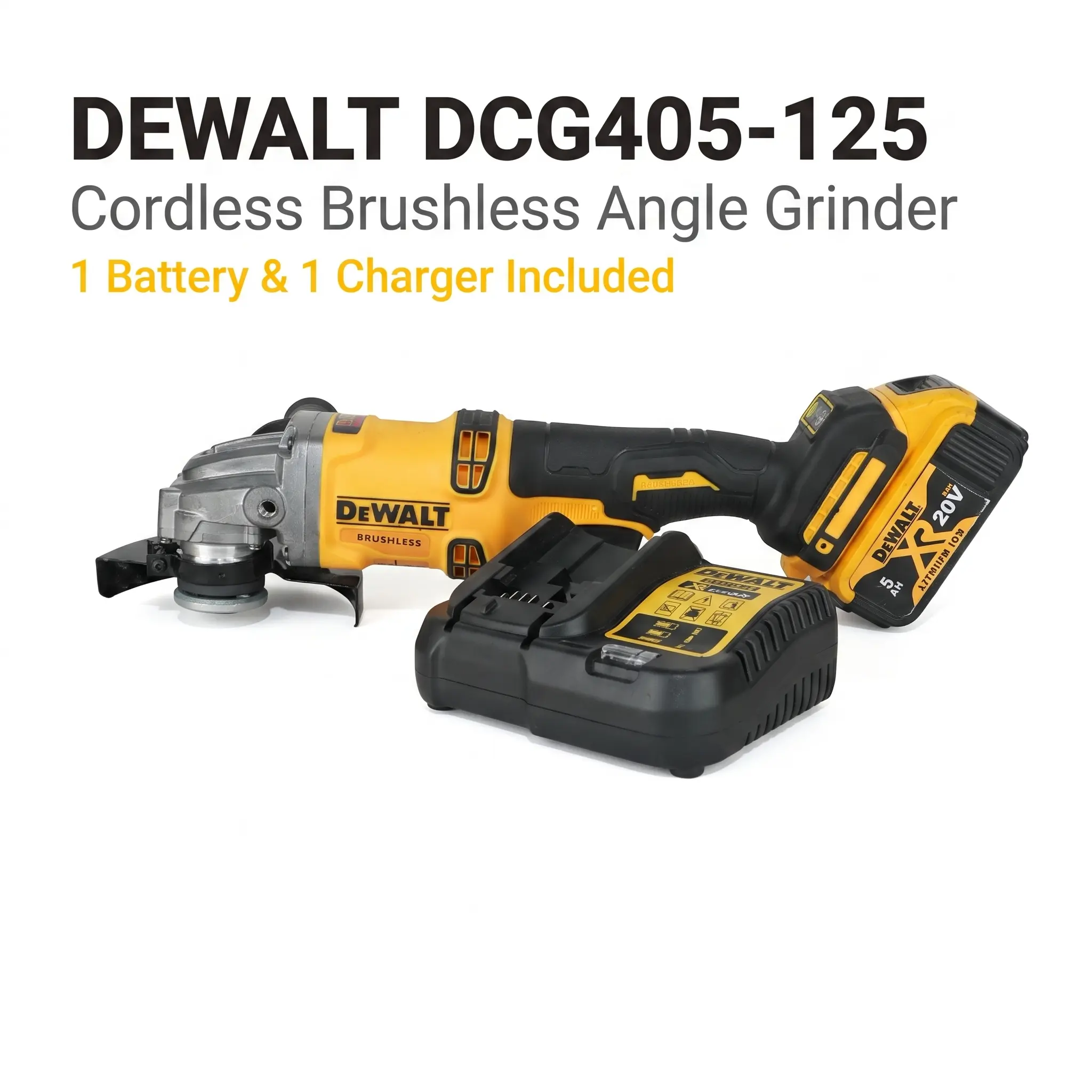 Dewalt DCG405-125 125mm Angle Grinder for Construction with M14 Spindle and Slide Switch secure grip home diy project power tool task job site auto mechanic long-lasting