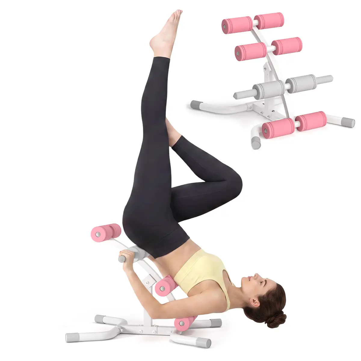 RELIFE SPORTS Mini Inversion Table - 330lb Capacity, Space-Saver Compact Steel Frame Machine with Foam Rollers, Home Gym Back & Glute Trainer, Spine-Friendly Unisex Abdominal Equipment for Full-Body Stretch